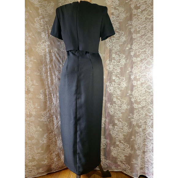 80's Vintage RJ & CO Women’s Long Dress BLACK FORMAL GOWN Long Leg Slit 8P - Picture 9 of 10